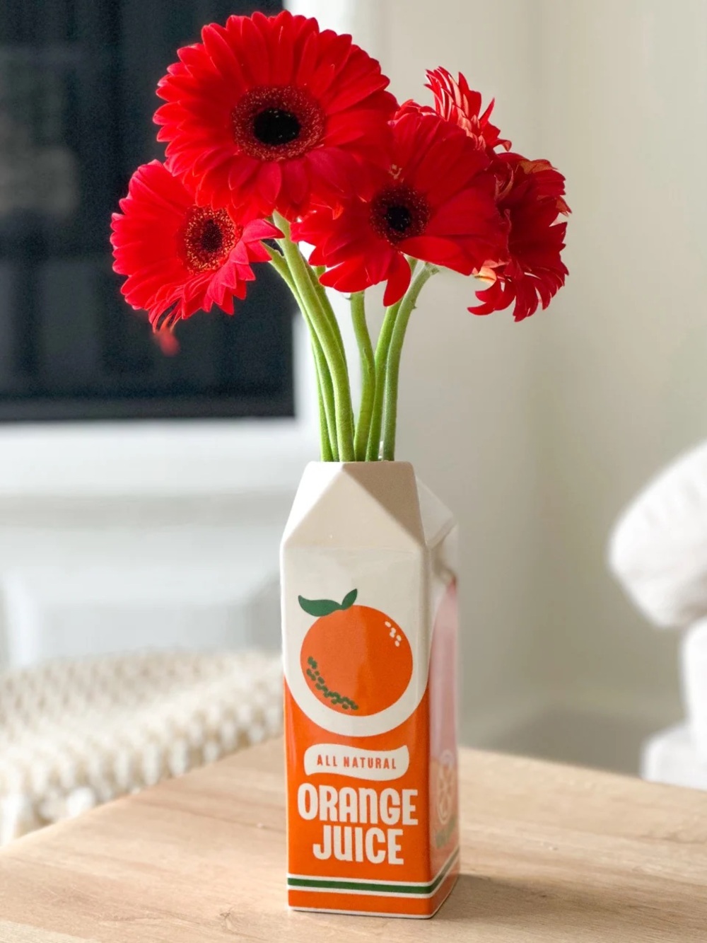 Orange Juice Ceramic Carton Vase - White and Orange